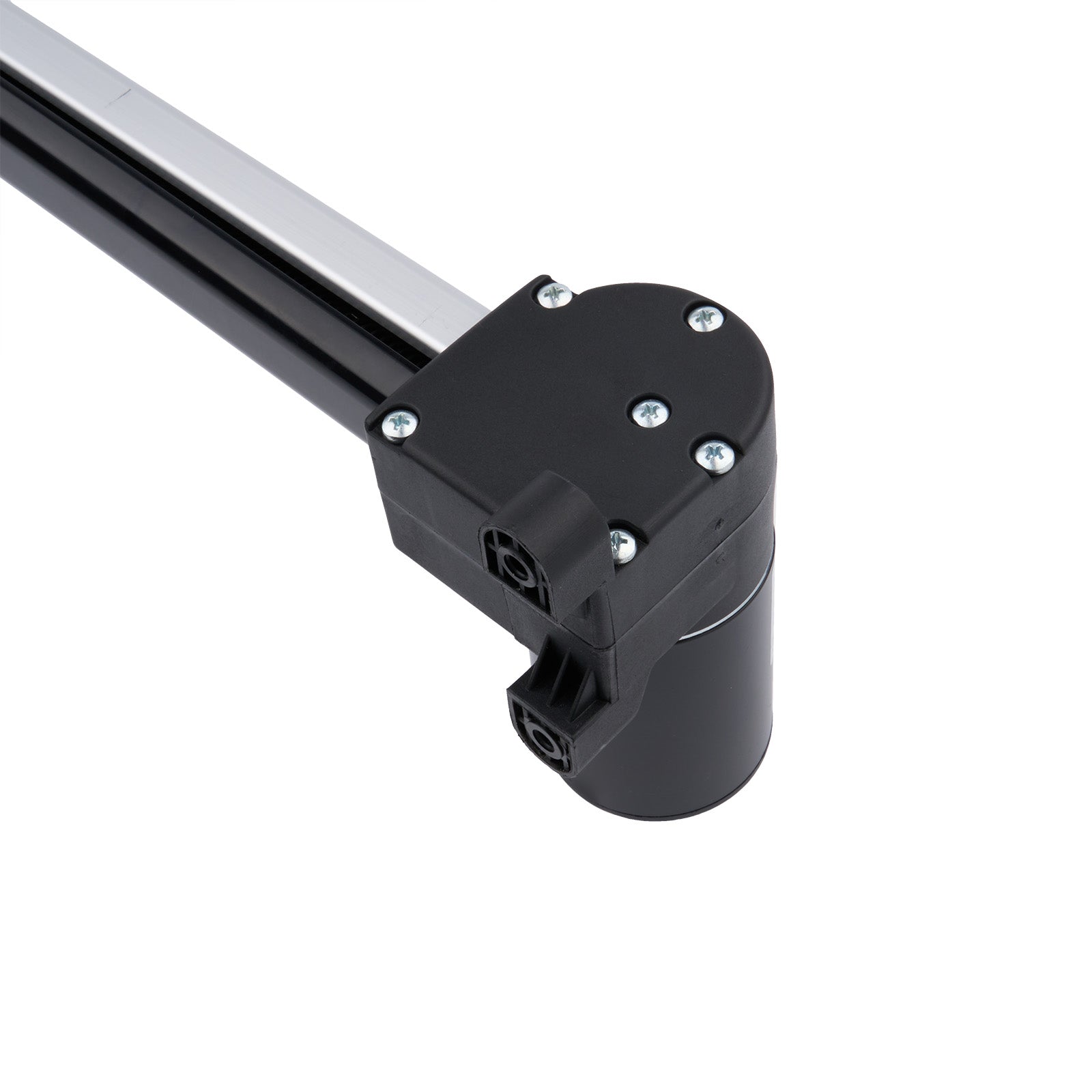 Black metal rod with a cylindrical connector on a white background