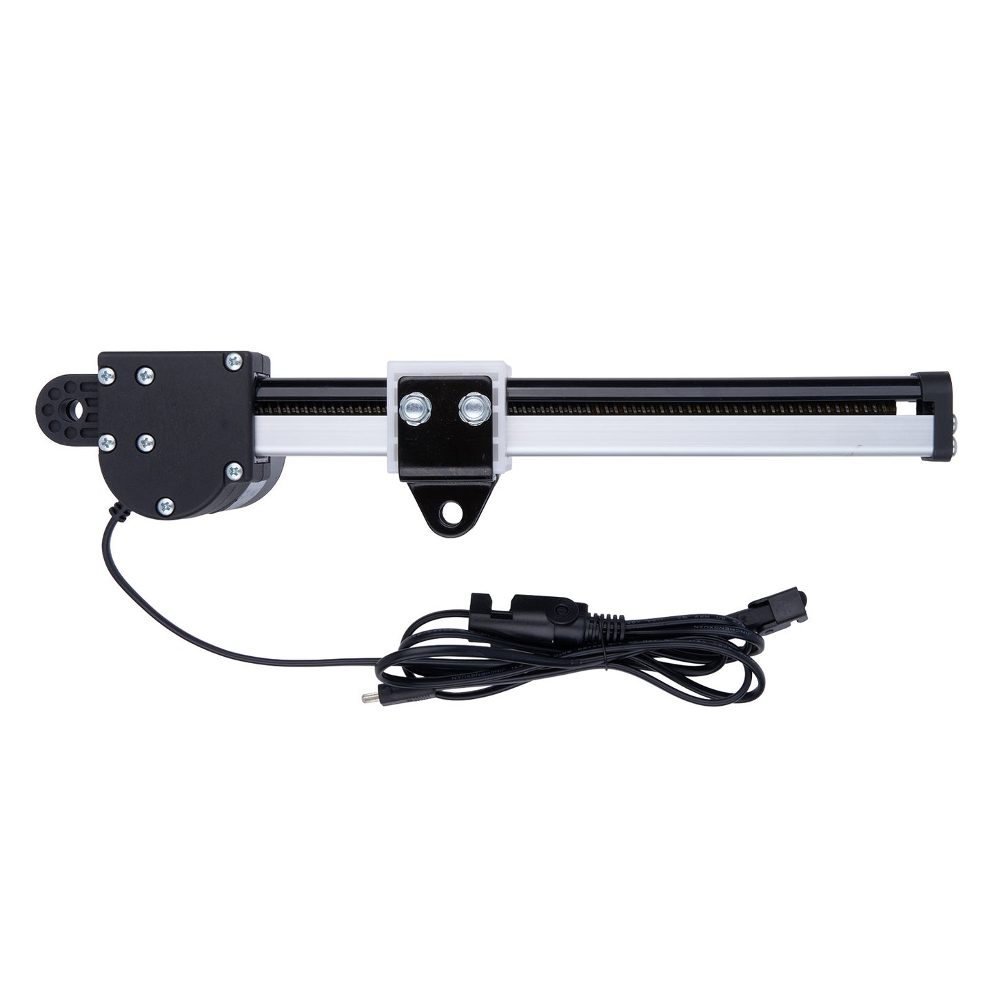 Mechanical linear actuator with power cable on a white background