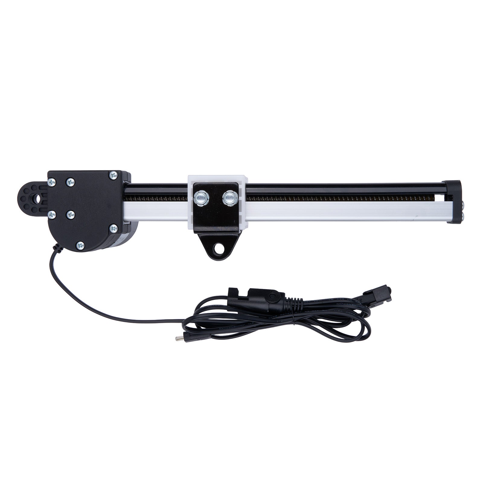 Mechanical linear actuator with power cable on a white background