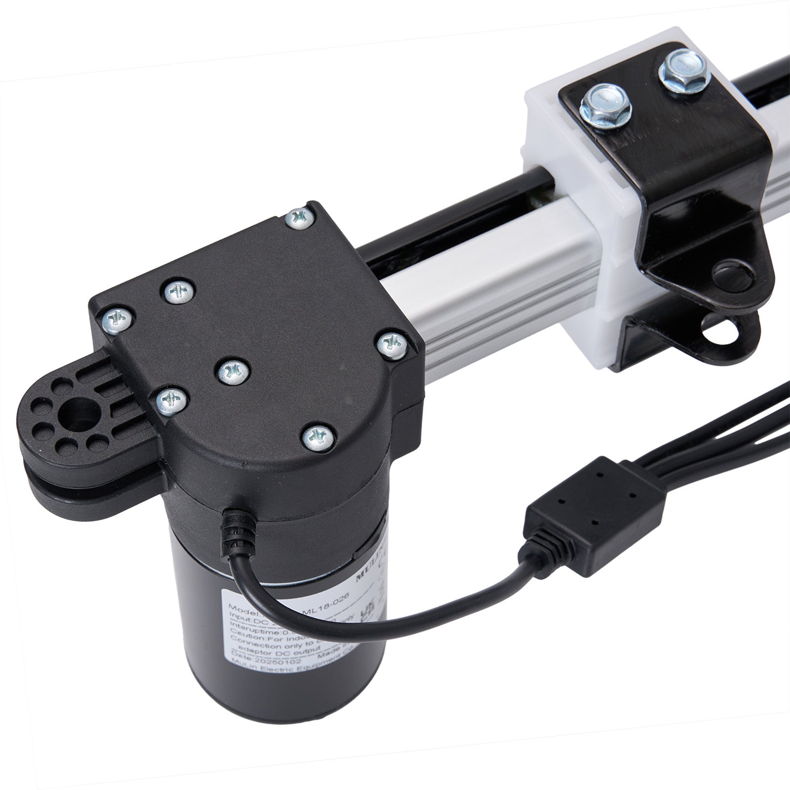 Mechanical pump with black and white components on a white background