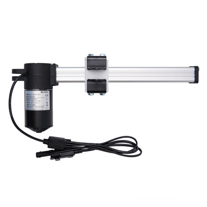A MULIN brand linear actuator for recliner or lift chair, featuring a black motor housing, a silver actuator arm, and attached cables with plugs.