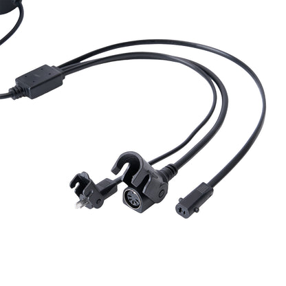 Black cable with connectors on a white background