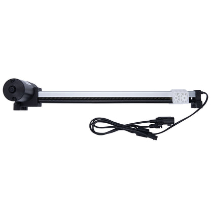 Long rectangular light fixture with a black base on a white background