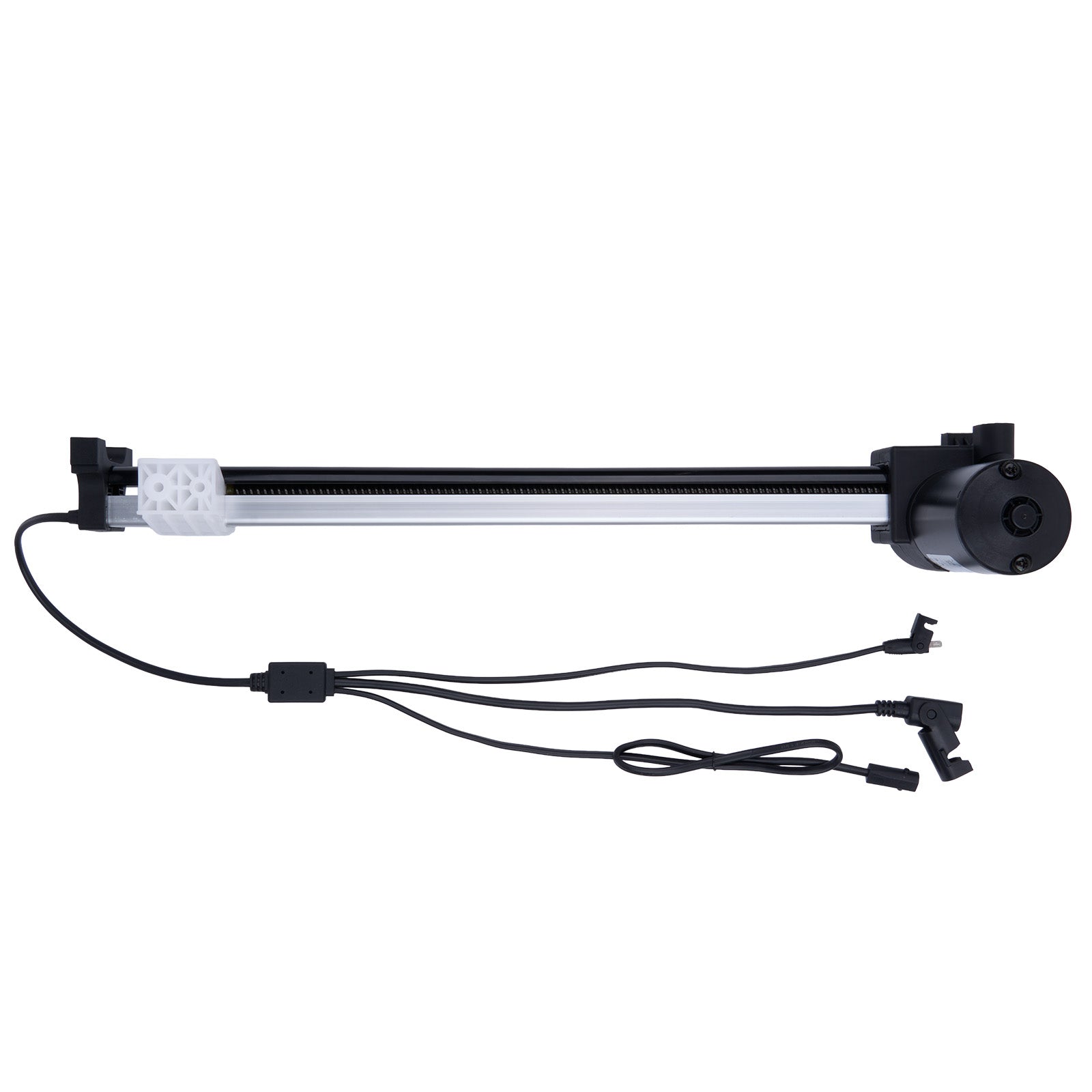 Black underwater camera housing with cables on a white background