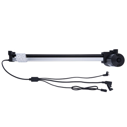 Black underwater camera housing with cables on a white background