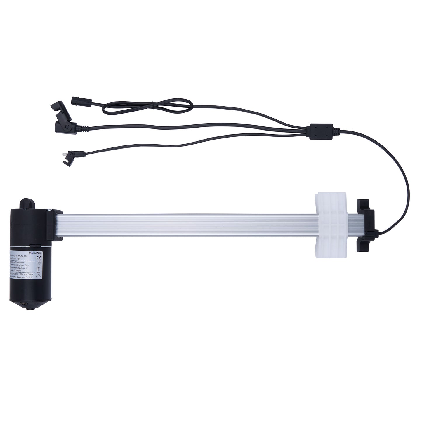 Mechanical arm with a motor and cables on a white background