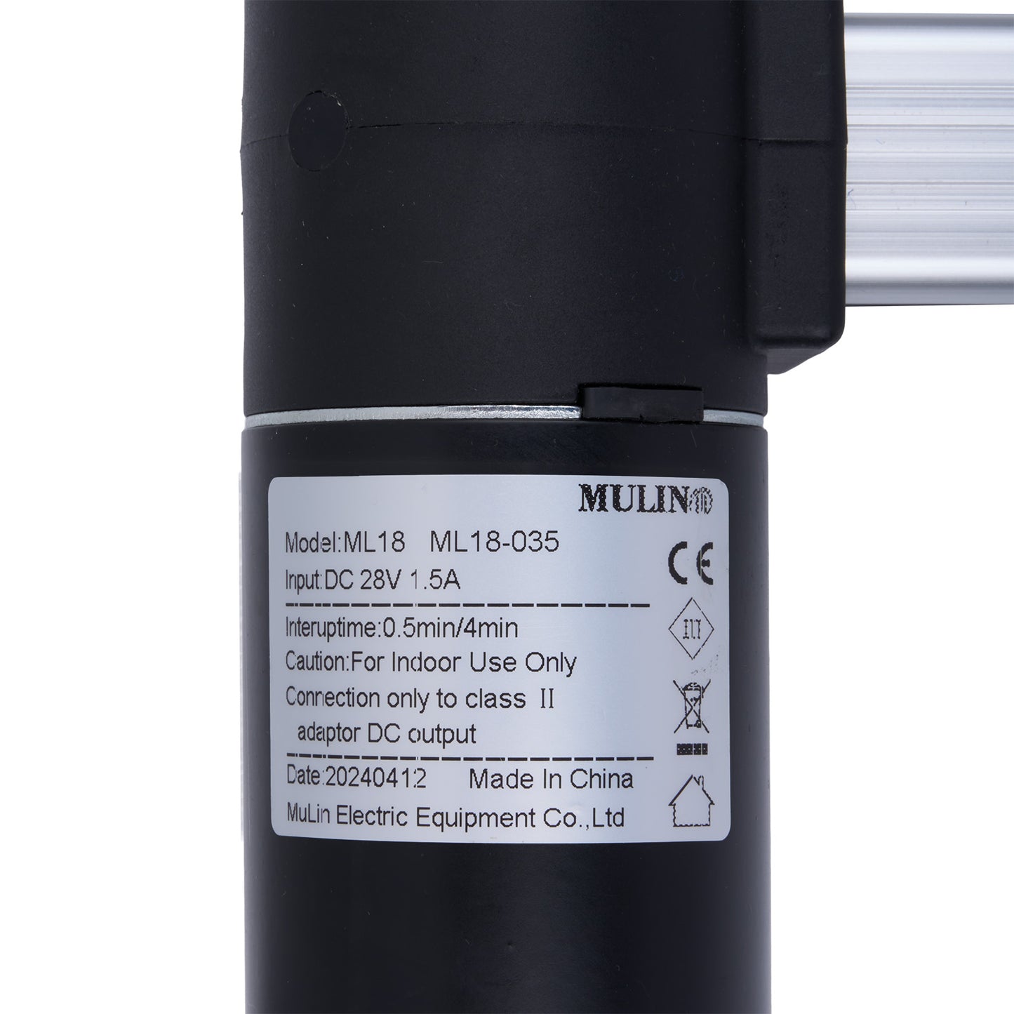 Black electronic device with a label on a white background