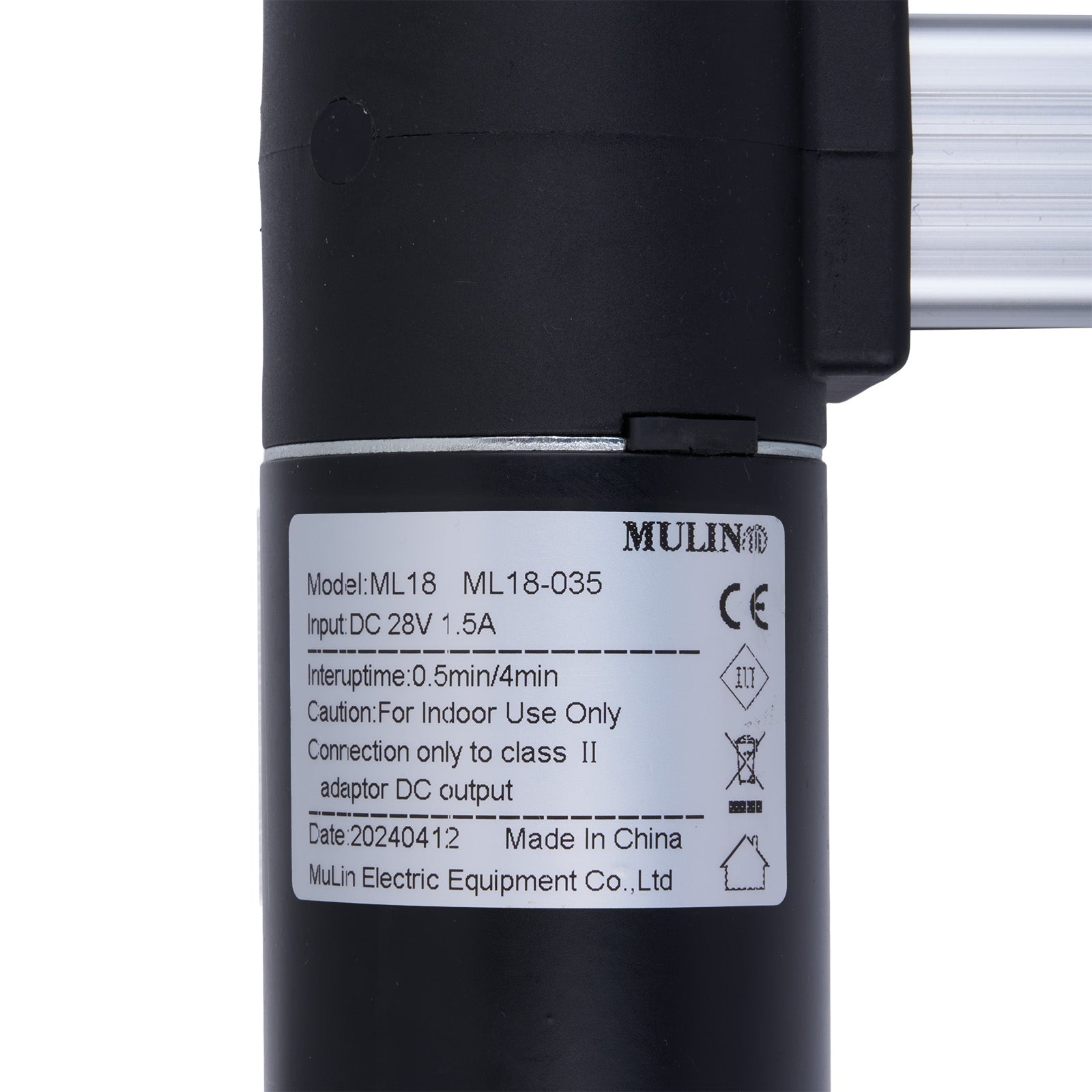 Black electronic device with a label on a white background