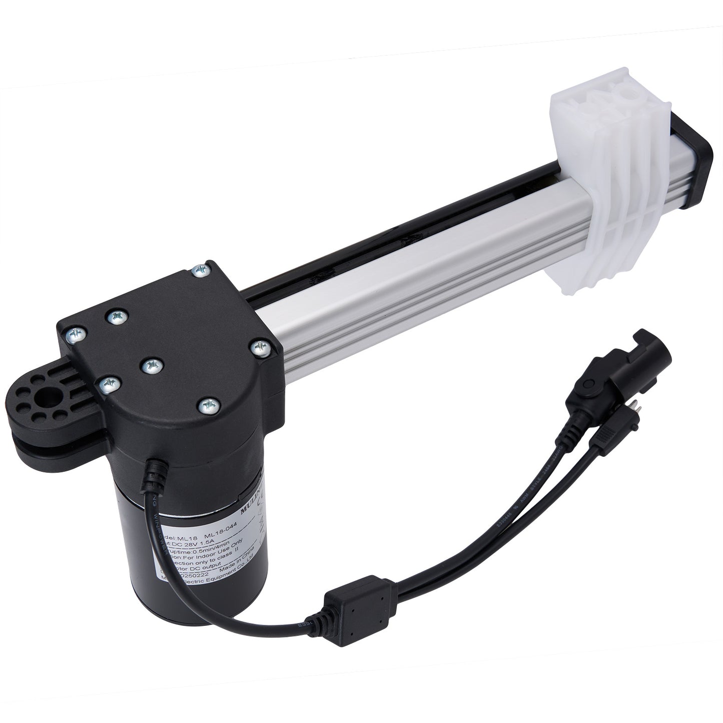Mechanical pump with black housing and white rod on a white background