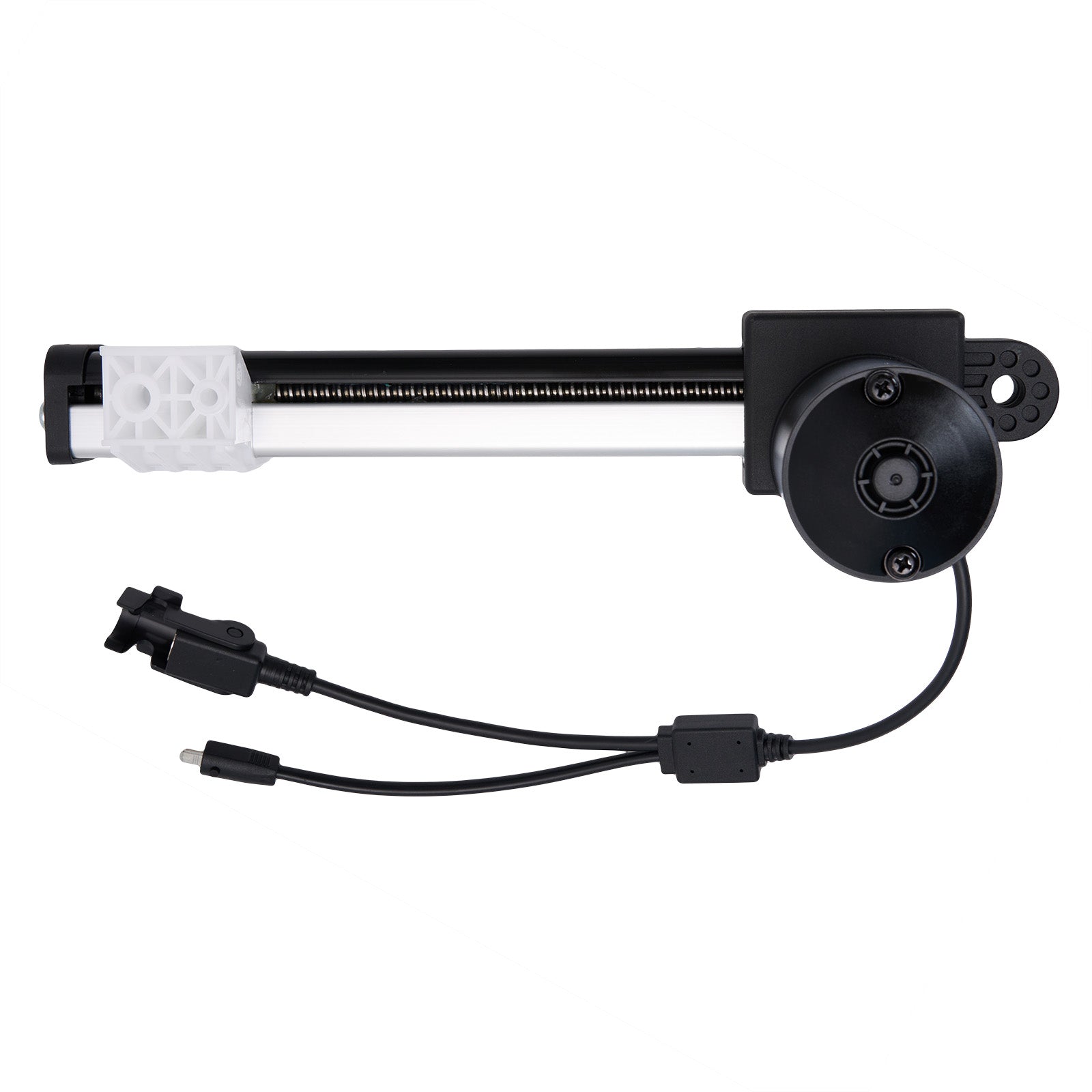 Mechanical component with white and black parts on a white background