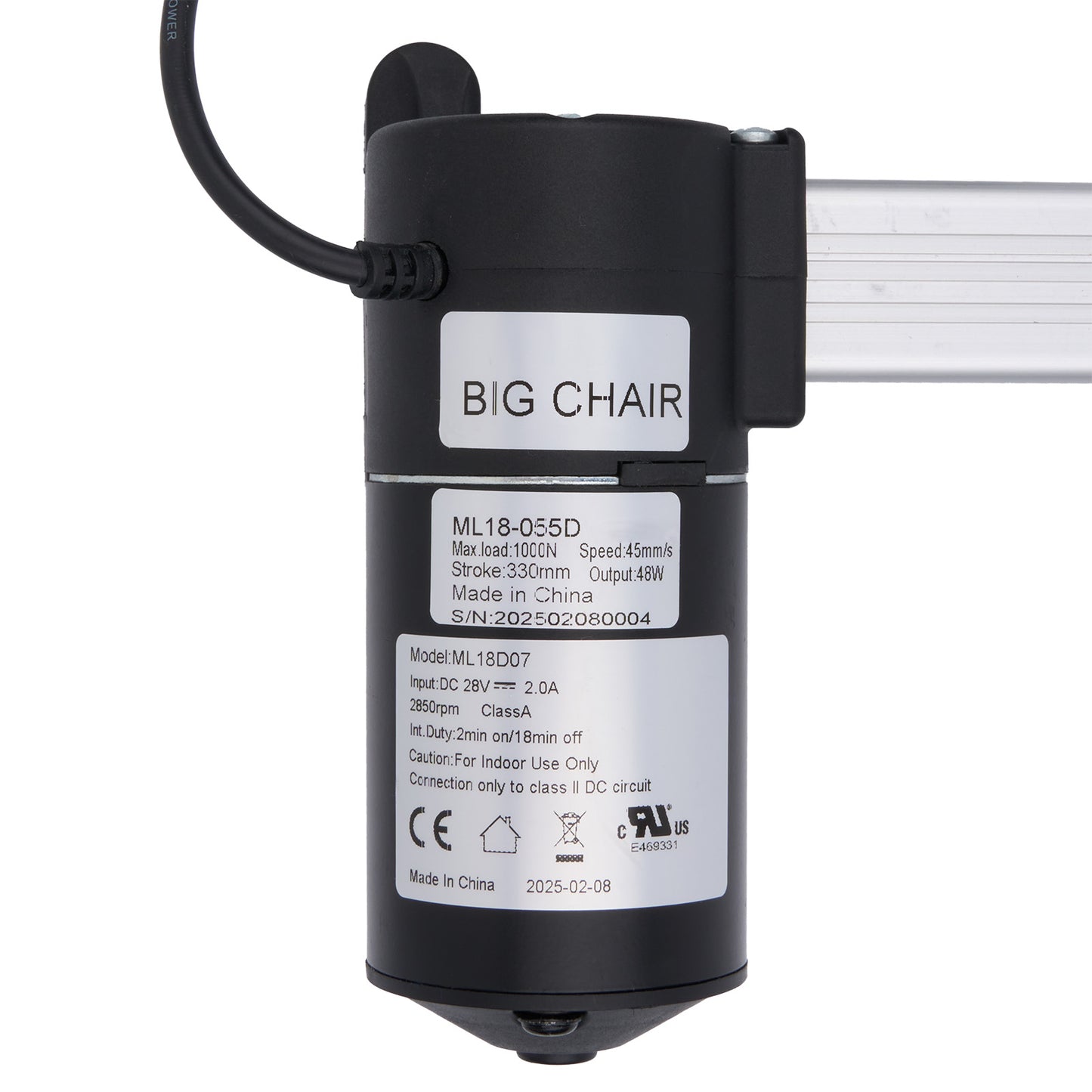 Black motor with label on a white background