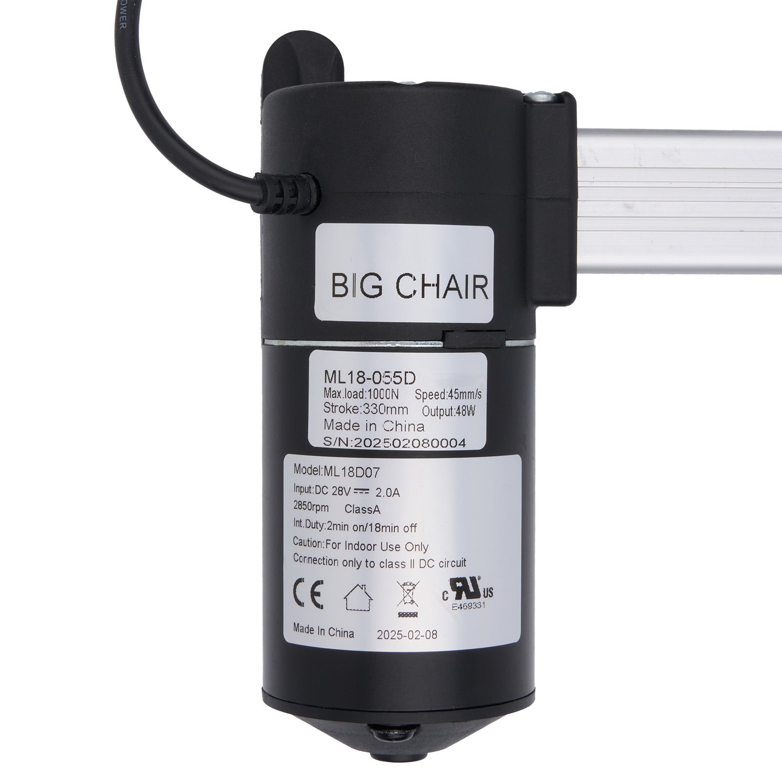 Black motor with label on a white background