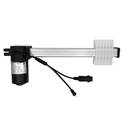 A MULIN ML18-112 linear actuator for recliner or lift chair, showing a black motor, white shaft, and attached cables.