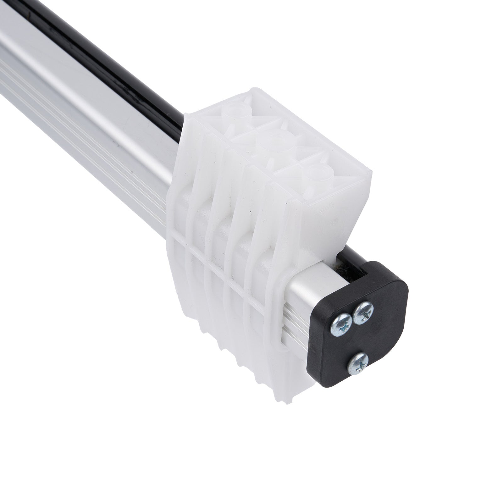Close-up of a white LED light fixture on a white background