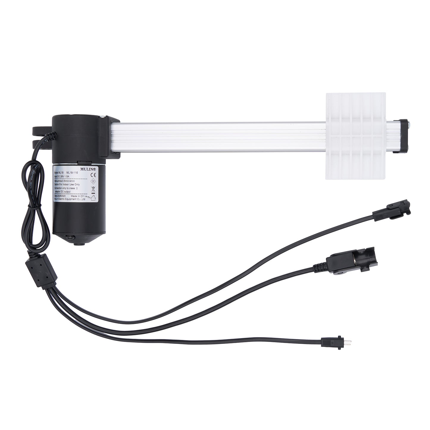 Mechanical arm with a motor and cables on a white background