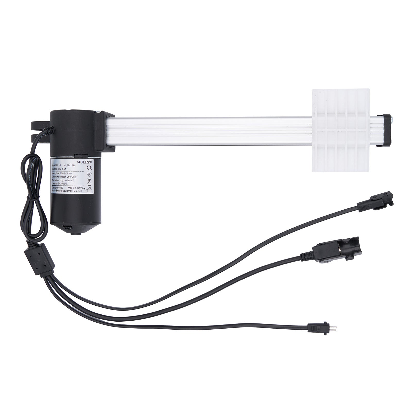 Mechanical arm with a motor and cables on a white background
