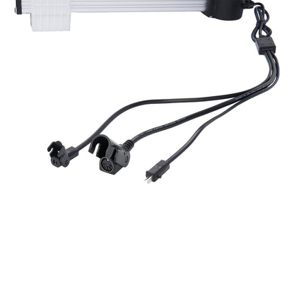 Black electrical cable with connectors on a white background