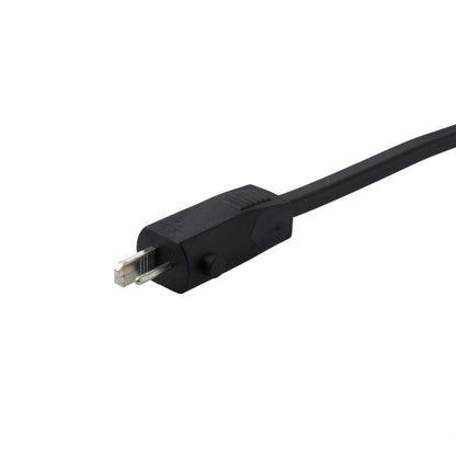 Black cable with a connector on a white background