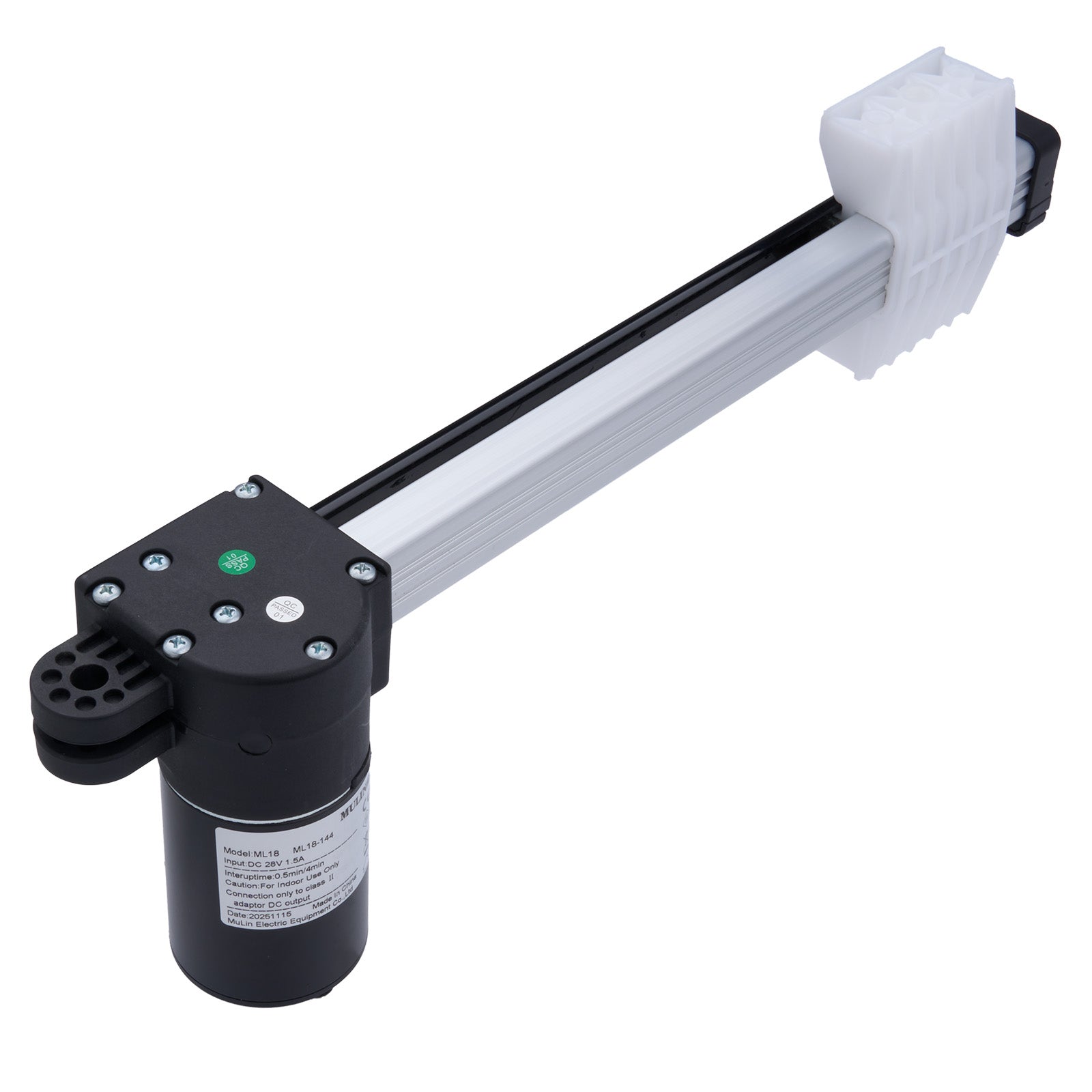 Mechanical actuator with a cylindrical motor on a white background