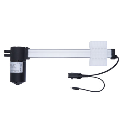 Mechanical arm with a black cylindrical component and white arm on a white background