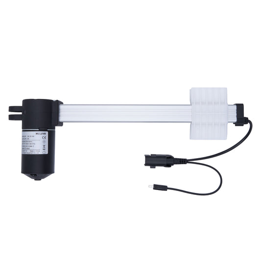 Mechanical arm with a black cylindrical component and white arm on a white background