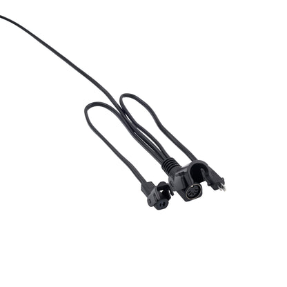 Black electrical cable with connectors on a white background