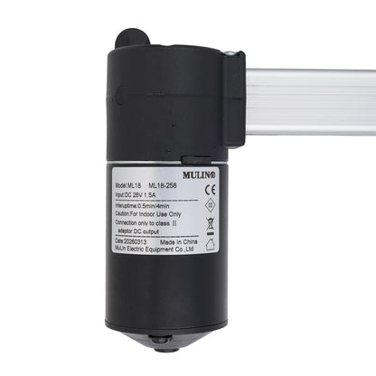 Black mechanical component with visible branding on a white background