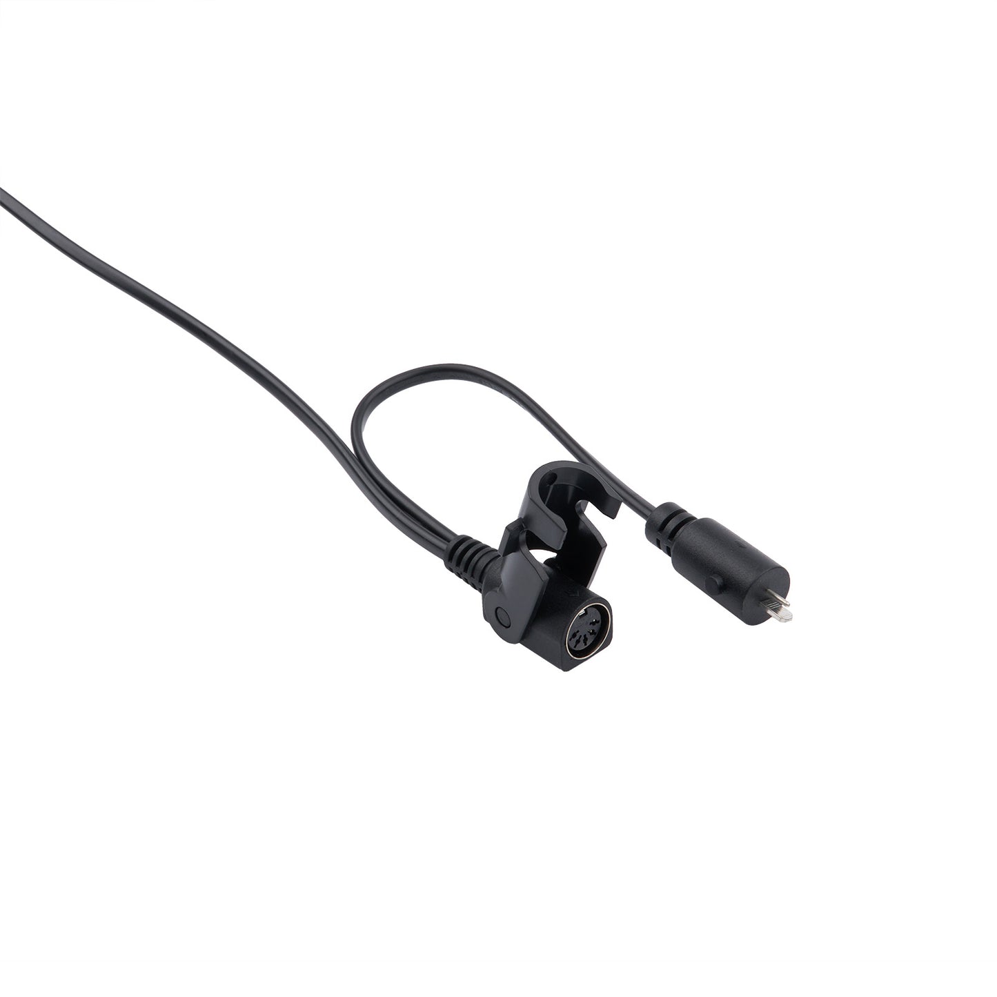 Black microphone cable with connector on a white background