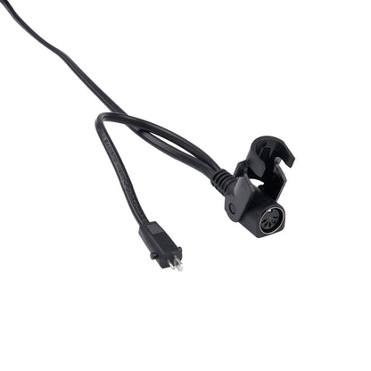Black audio cable with connector on a white background