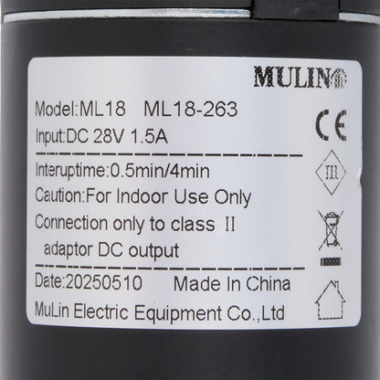 Label on a device with technical specifications and branding