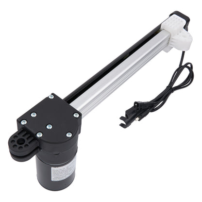 Electric actuator with a cylindrical motor and mechanical arm on a white background