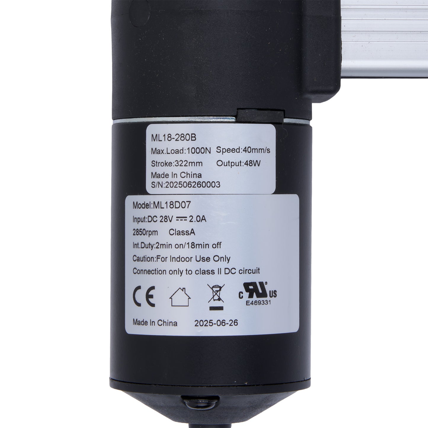 MULIN ML18-280B Linear Actuator for Recliner/Lift Chair