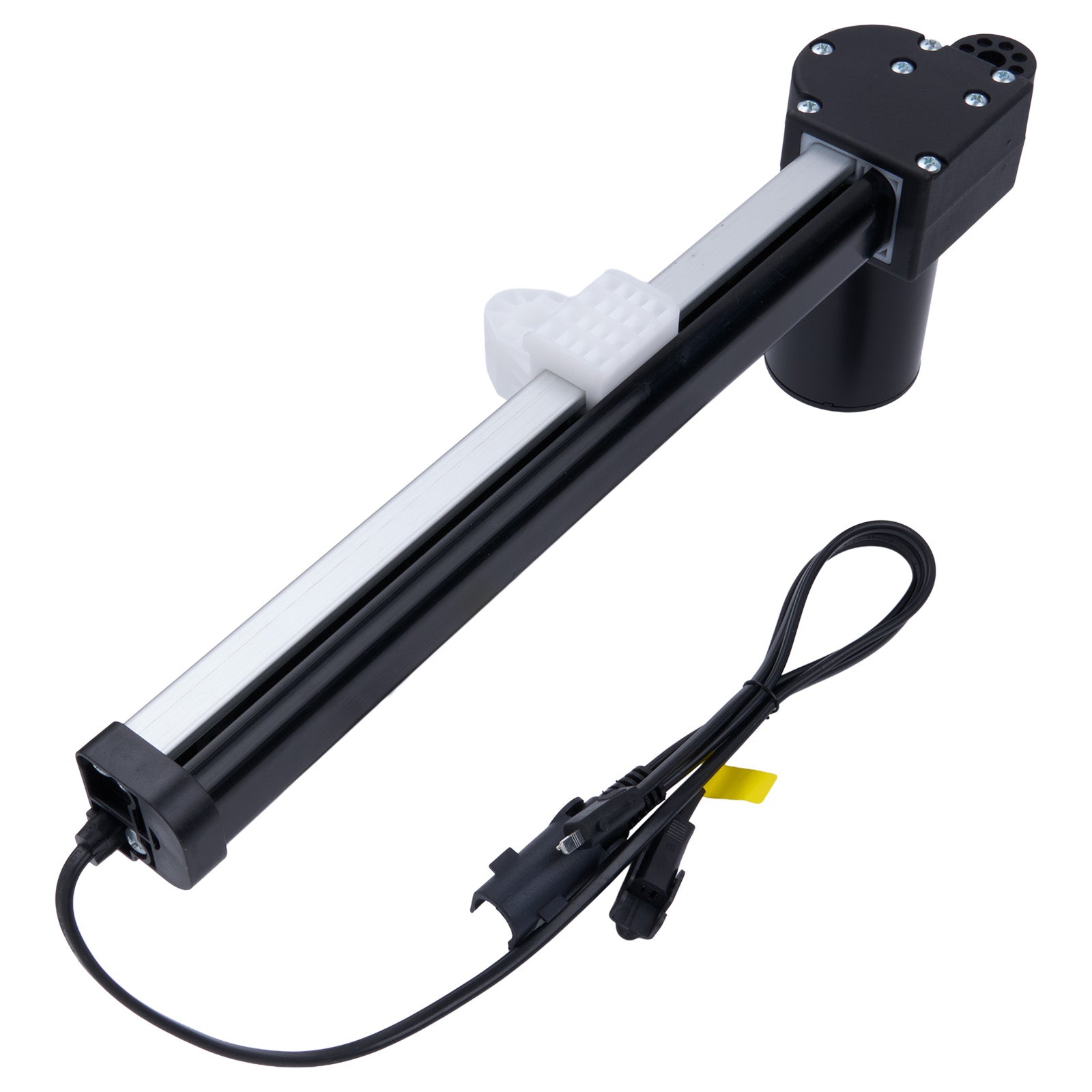 Mechanical arm with a black and white design on a white background