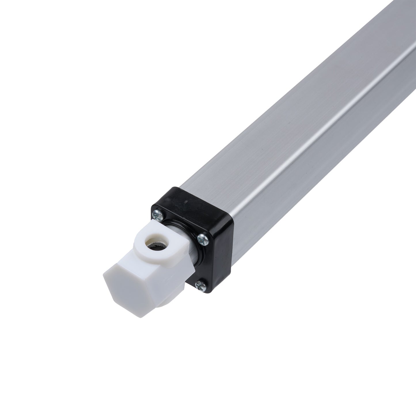 Metallic rod with a black connector and white sleeve on a white background