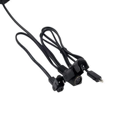 Black audio cable with connectors on a white background