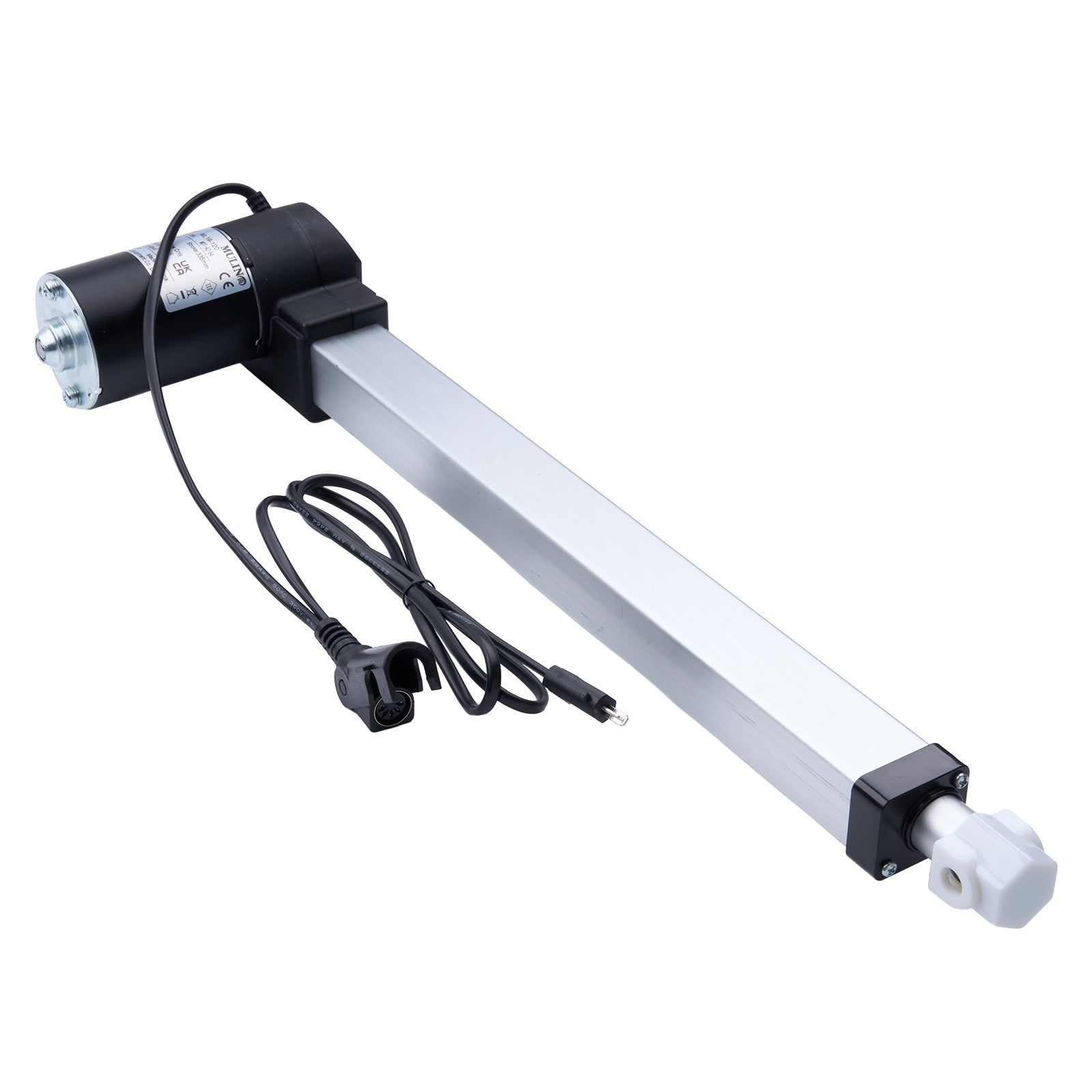 T-shaped metal rod with electrical components on a white background