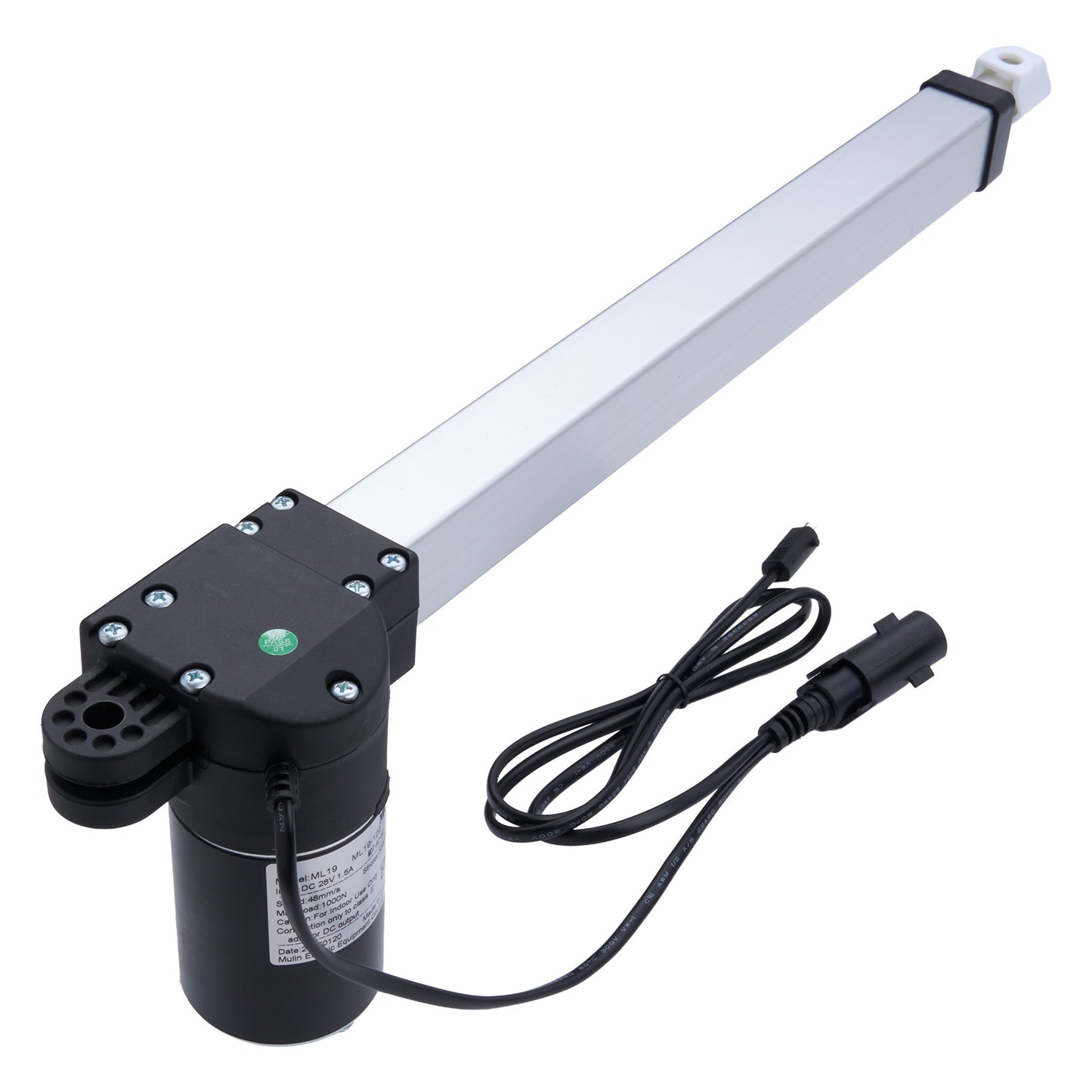 Linear actuator with cable on a white background