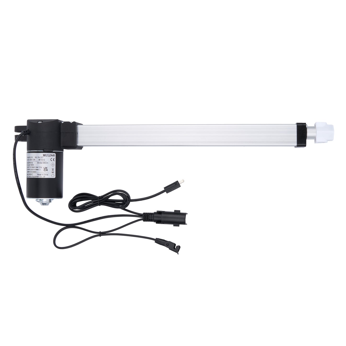 Linear actuator with cable on a white background