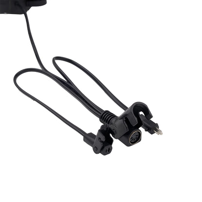 Black power cable with plug on a white background