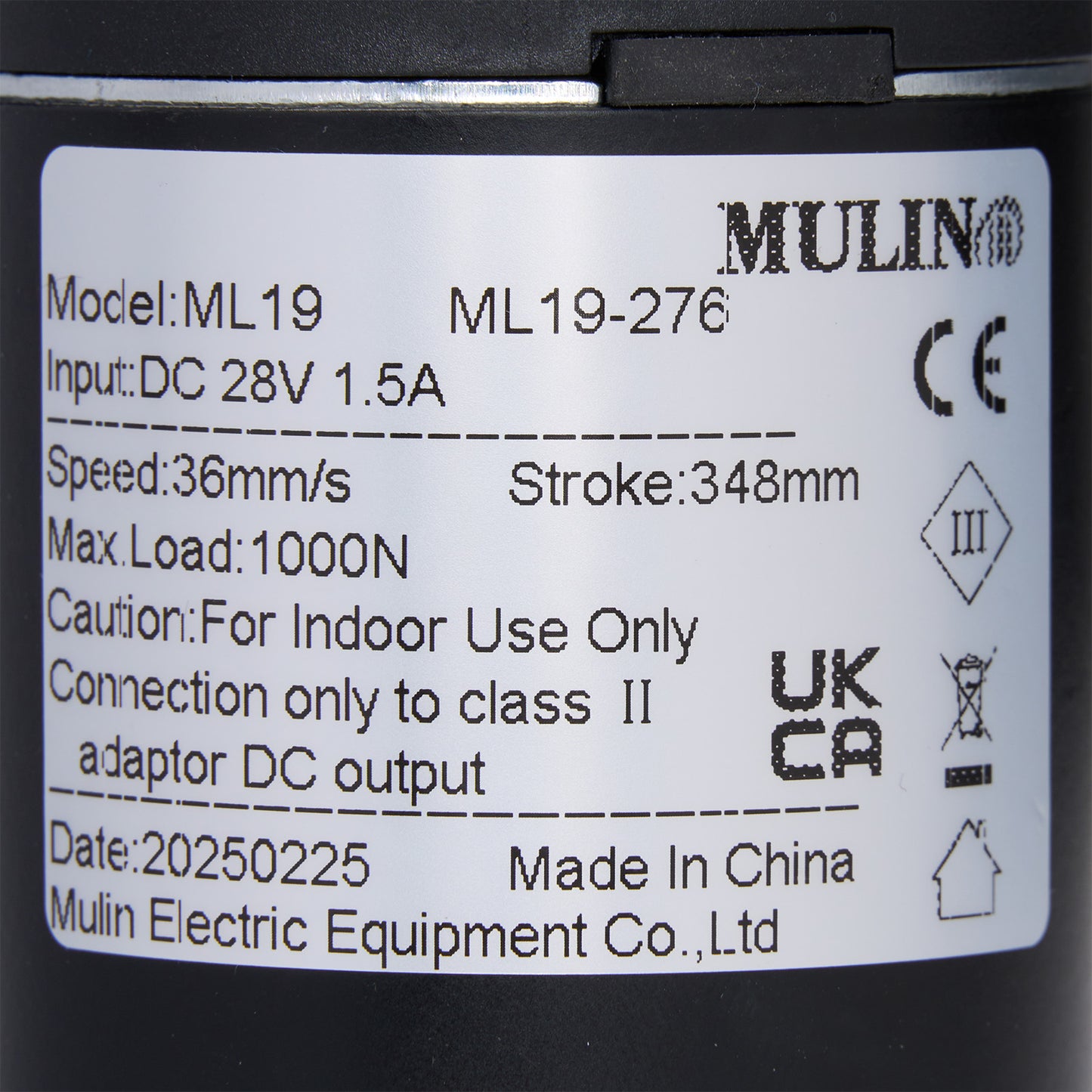 Technical label on a device with specifications and branding