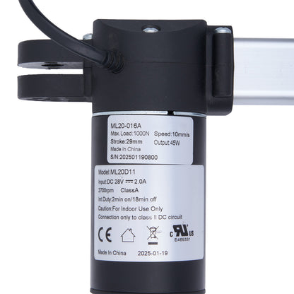 Mechanical component with labels and certification logos on a white background