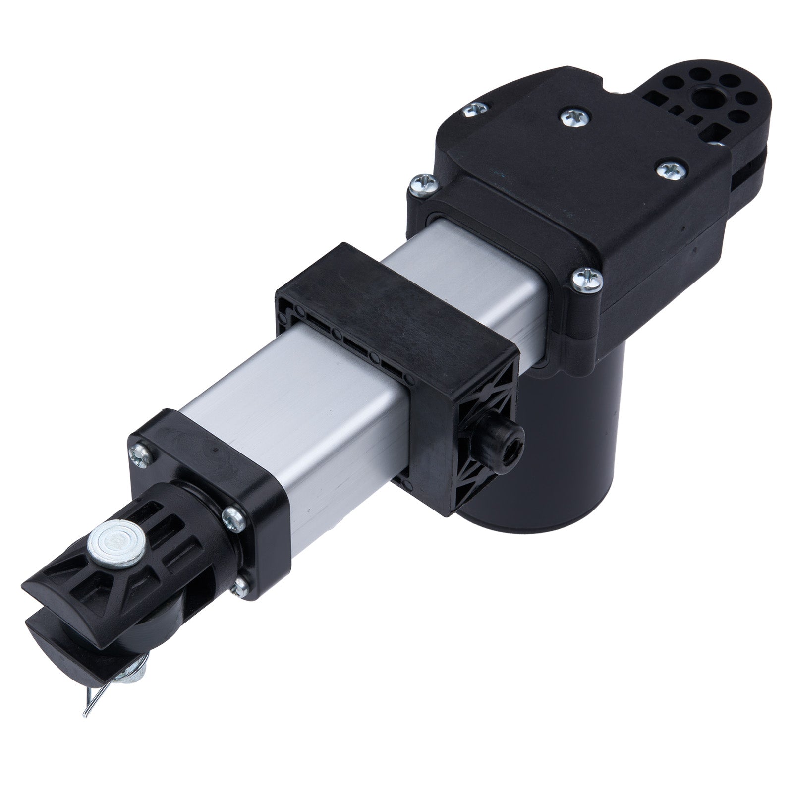 Mechanical component with black and silver parts on a white background