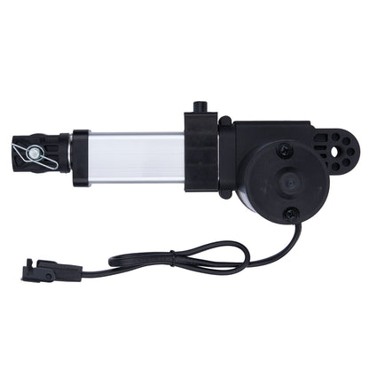 Black linear actuator with cable on a white background