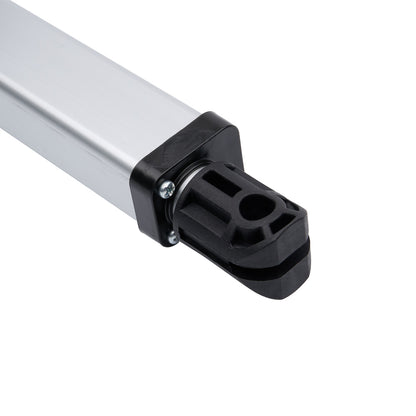 Close-up of a metal rod with a black connector on a white background