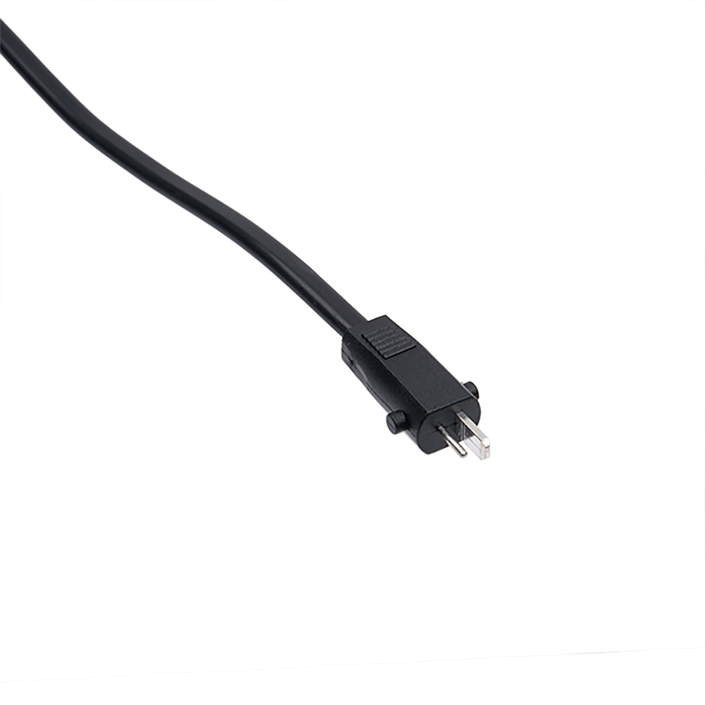 Black power cable with plug on a white background