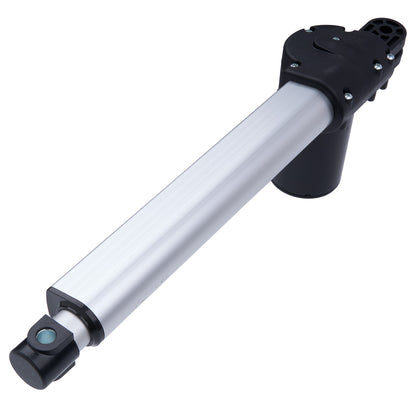 Linear actuator with black and white design on a white background