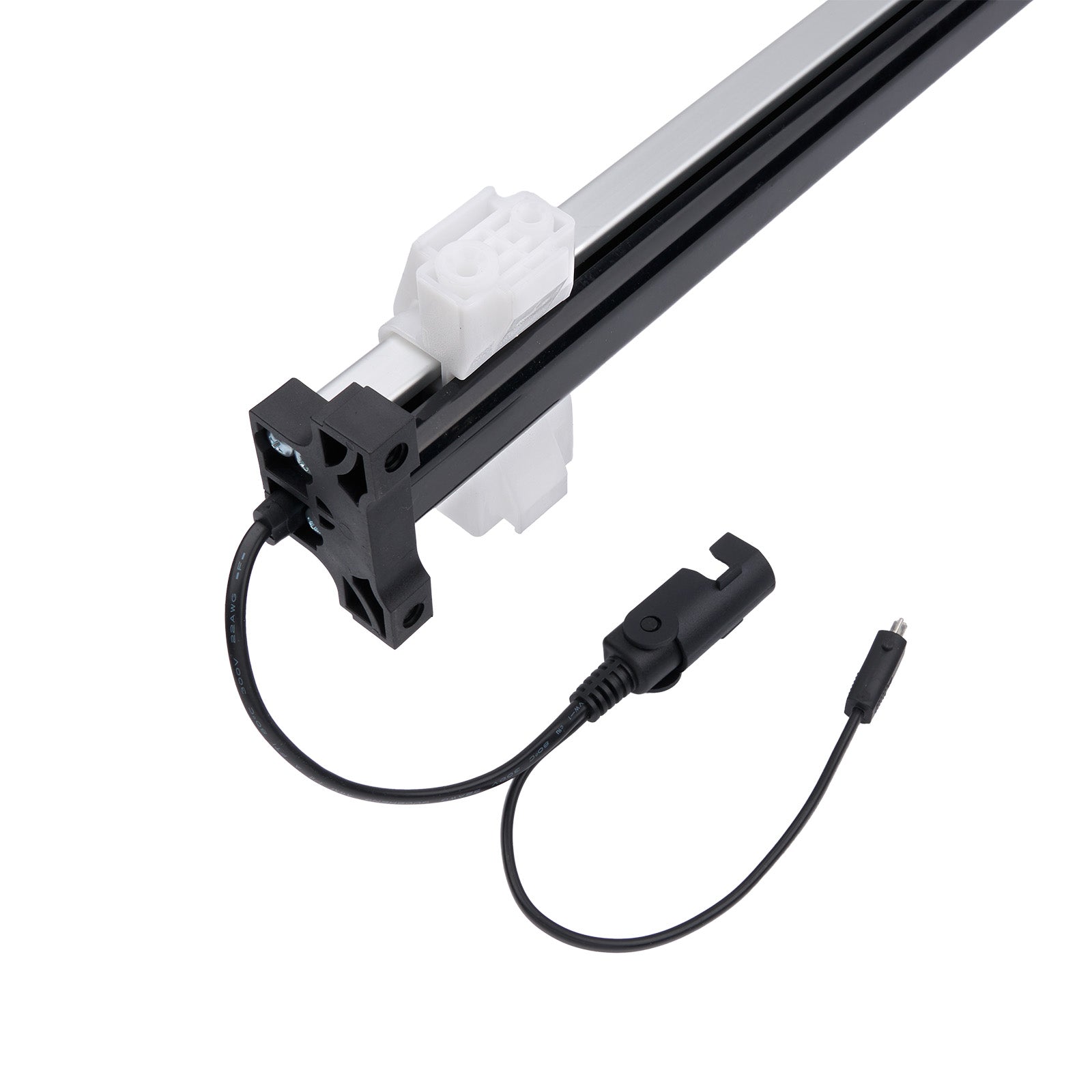 Mechanical arm with a cable and connector on a white background