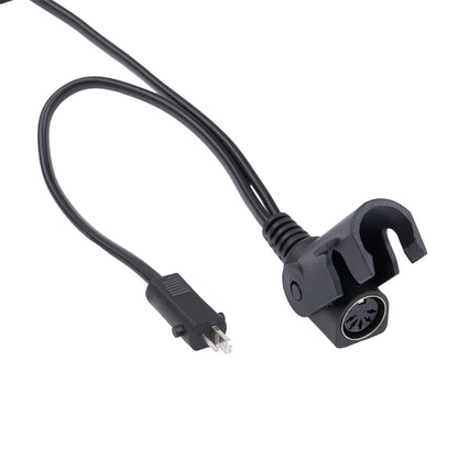Black audio cable with plug on a white background