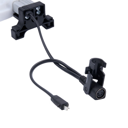 Black electrical connector with cable on a white background