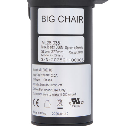 Technical label on a cylindrical component with specifications and branding.